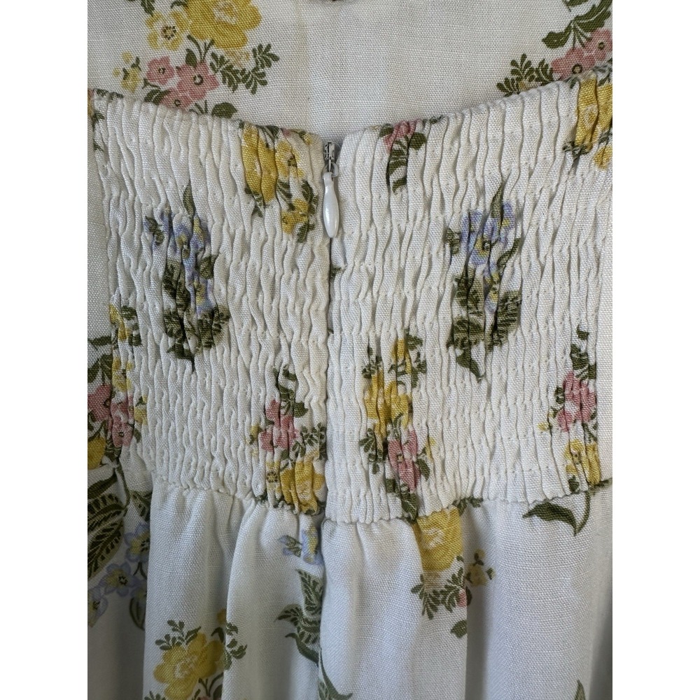 Zara Women's Small Midi Dress Printed Floral Sleeveless Ecru Linen Blend EUC - Picture 5 of 14